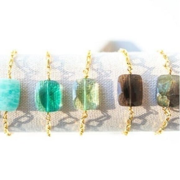 Beautiful Labradorite Gemstone Faceted Bracelet Gold Paperclip Chain Bracelet - Picture 5 of 6